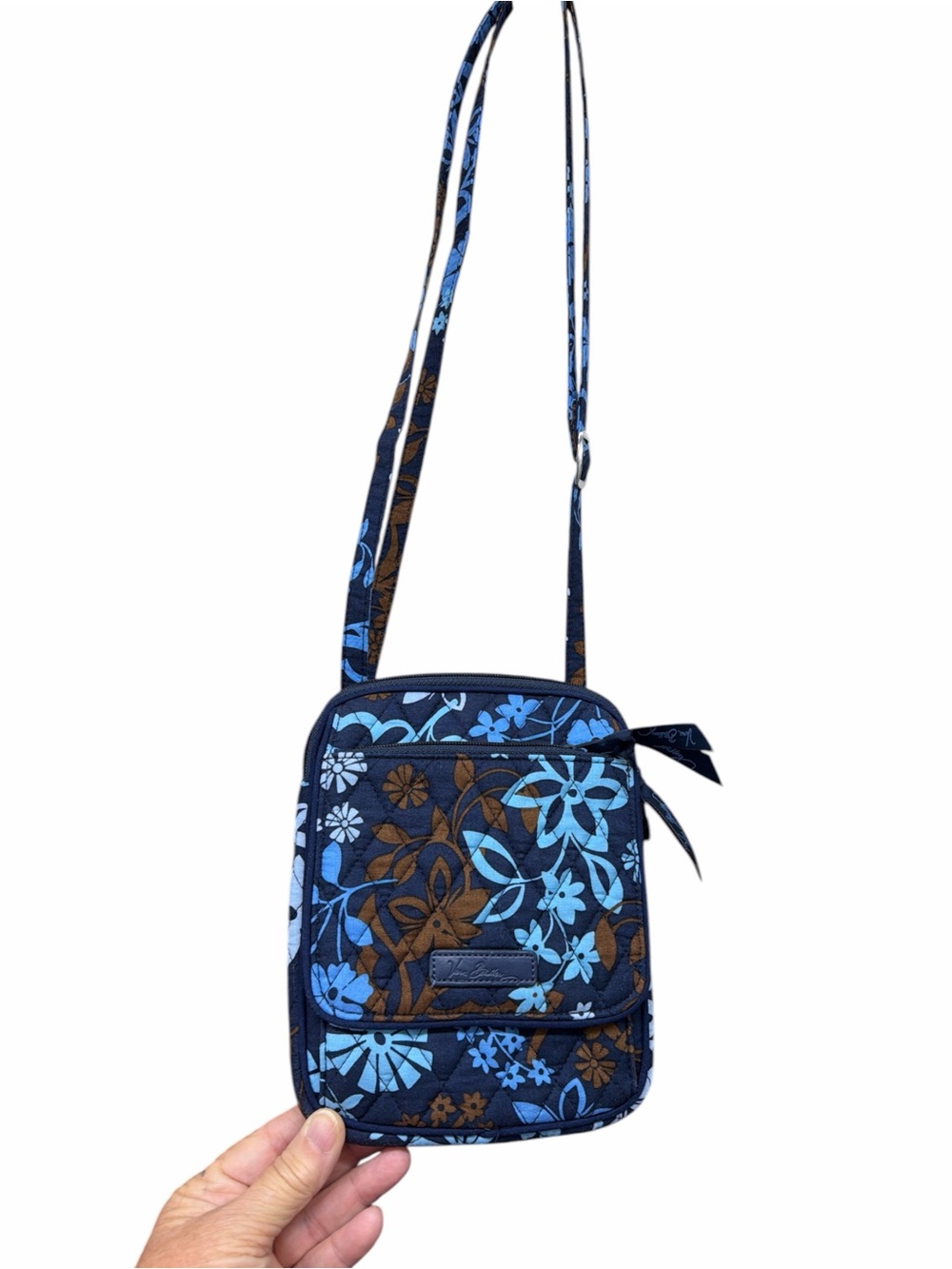 Vera Bradley Mini Hipster Crossbody Bag – Retired Blue & Brown Floral Print - Picture 2 of 8